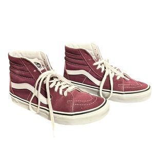 Vans Sk8 Hi High Top Sneakers Dry Rose Burgundy Suede Leather M6 W7.5 VGC